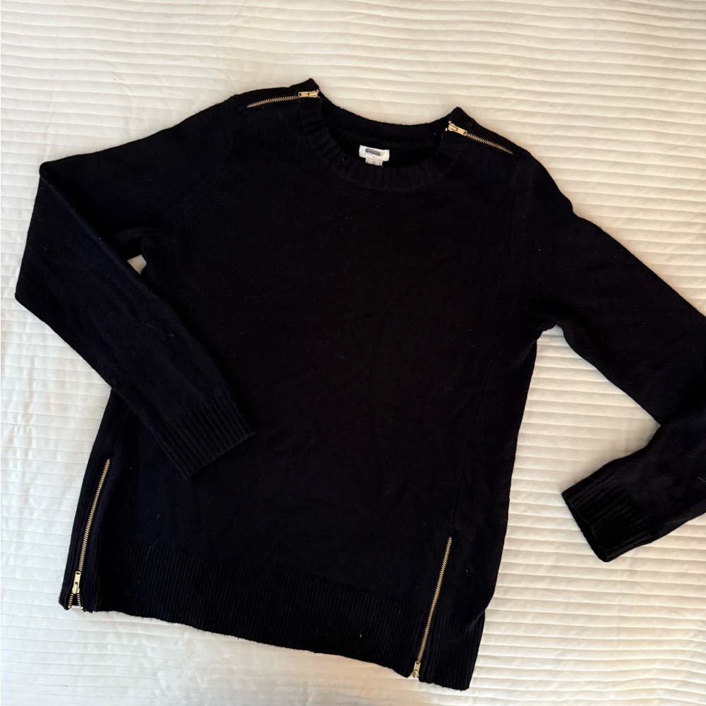 J. Crew Black Sweater with Gold Zipper Accents